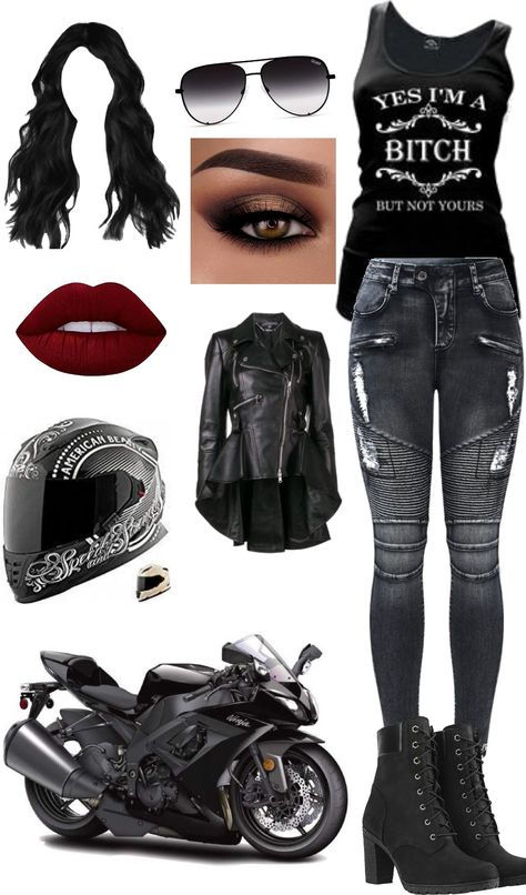 Gothic Edgy Outfits, Biker Mom Outfit, Biker Aesthetic Outfits Women, Womens Motorcycle Outfit Biker Chic, Girly Biker Outfits, Biker Girlfriend Aesthetic Outfits, Black Veil Brides Concert Outfit, Bike Week Outfits Biker Chic, Biker Outfits For Women Motorcycles