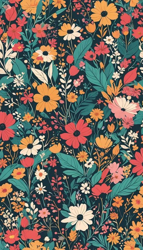 Wildflower Cases Wallpaper Pattern, Retro Floral Wallpaper Iphone Wallpapers, Maximalist Floral Wallpaper, Maximalist Pattern, Bright Colors Wallpaper Floral, Maximalist Floral, Floral Design Wallpaper, Cute Home Screen Wallpaper, Cute Home Screens