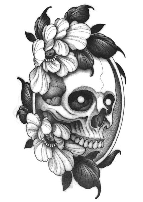 Blackwork Rose Tattoo Design, Dot Work Tattoo Ideas, Black And Grey Neo Traditional Tattoo, Neotraditional Tattoo Design Black, Neo Traditional Tattoos Black And Grey, Skull And Flowers Tattoo Design, Neotraditional Tattoo Black And Grey, Traditional Tattoo Black And Grey, Animal Tattoo Ideas