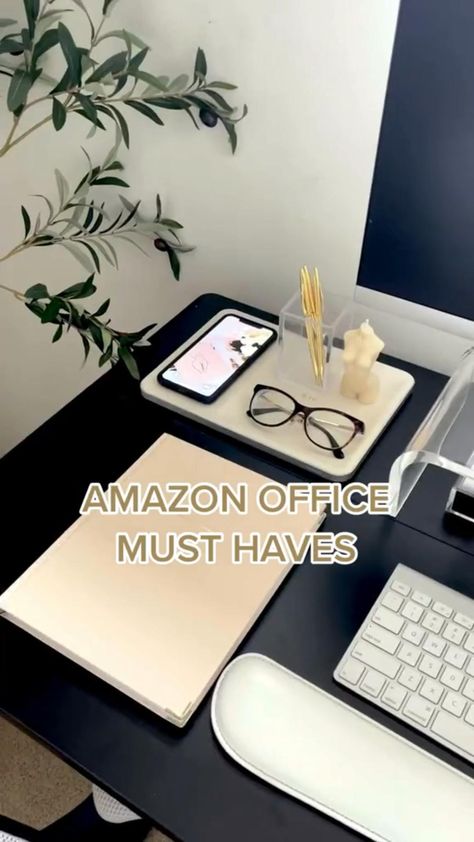 Wfh Desk Setup Apartment, Office Desk Decor Inspiration, Home Office Mailing Station, Desk Setup Office Cubicle, Mac And Monitor Setup, Business Desk Setup, Desk On Window Wall, Cubical Office Ideas, Office Decor Brown Desk