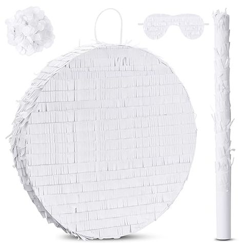 Jenaai 16" Round Blank Pinata with Pinata Stick Bat Blindfold and Confetti for Adults Kids Boys Girls Birthday Carnival Party Supplies to DIY and Create Your Own Pinata (White) Round Pinata Diy, Pinata Stick, Black Confetti, White Confetti, Confetti Birthday, Wedding Store, School Events, Corrugated Cardboard, Carnival Party