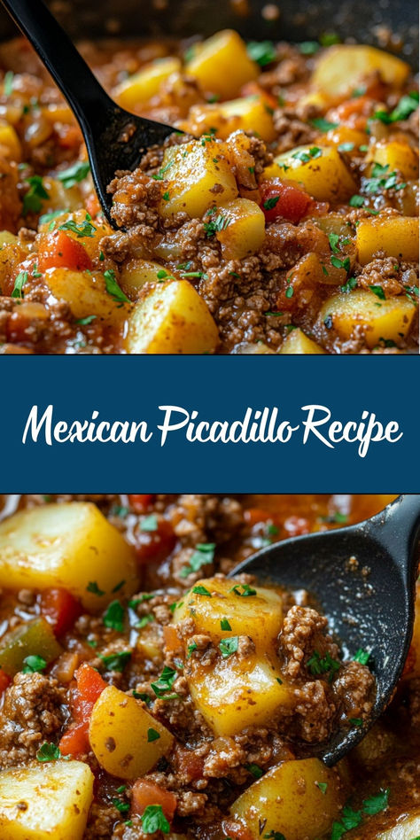 This Mexican Picadillo is a delicious, savory dish made with ground beef, potatoes, tomatoes, and warm spices. It's quick to make and full of bold flavors, perfect for a comforting meal served over rice, in tacos, or alongside warm tortillas. Picadillo Recipe Mexican Authentic, Picadillo Recipe Mexican, Mexican Food Recipes Authentic Dinners, Mexican Picadillo Recipe, Mexican Recipes Authentic, Mexican Picadillo, Ground Beef Potatoes, Picadillo Recipe, Potatoes And Vegetables