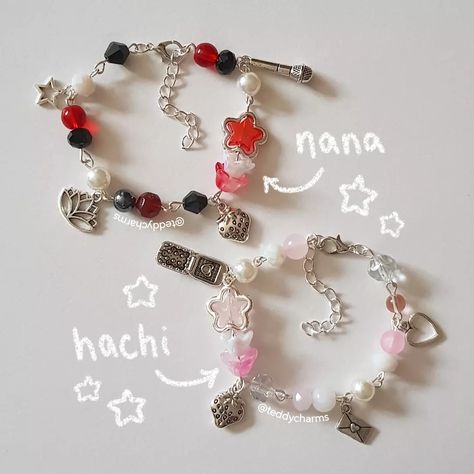 #nana #nanaanime #nanamanga #nanaosaki #nanakomatsu #hachi #anime #manga #beadedjewelry #aiyazawa Nana Anime Jewelry, Nana Jewelry Anime, Nana Matching Bracelets, Nana And Hachi Bracelet, Anime Inspired Bracelet, Nana Inspired Jewelry, Hachi Bracelet, Nana Matching, Y2k Fashion Women