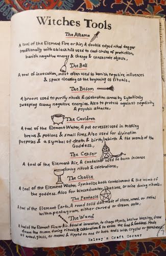 Witchcraft Tools For Beginners, Cauldron Spells Witchcraft, Chalice Witchcraft, How To Make A Wand Witchcraft, Bell Witchcraft, Witch Athame, Witch Journal Ideas Witchcraft, Shadow Book Pages, Cauldron Spells