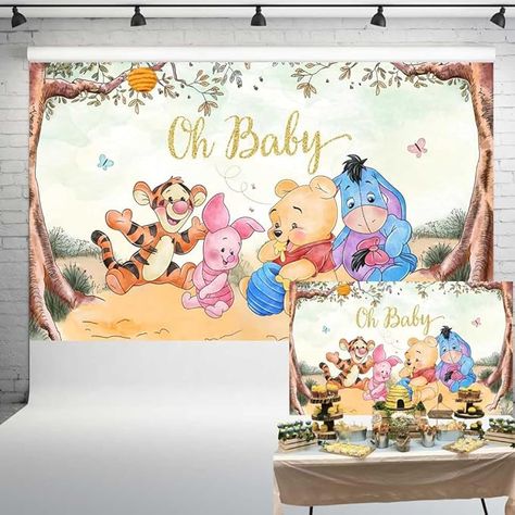 Amazon.com : Oh Baby Pooh Backdrop Vintage Pooh Bear Baby Shower Background Classic Winnie and Friends Party Decorations Newborn Birthday Background 5x3 ft 173 : Electronics Winnie The Pooh Forest Theme, Friends Party Decorations, Pooh Backdrop, Eucalyptus Backdrop, Vintage Pooh Bear, Chelsea Baby, Shower Background, Vintage Pooh, Background Classic