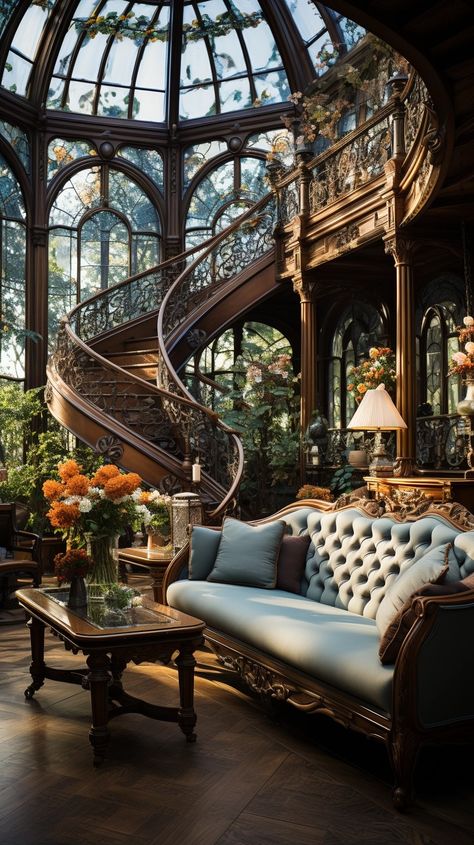 Art Nouveau Art Nouveau Interior Architecture, Art Noveau Interiores, Art Nouveau Architecture Interior, Noveau Art Architecture, Art Nouveau Conservatory, Art Nouveau Mansion, Art Nouveau Fantasy City, Background Studies, Art Nouveau Architecture Buildings