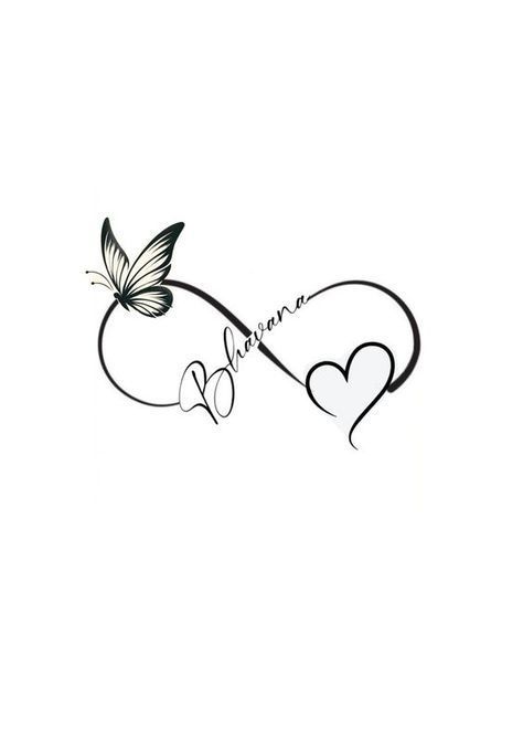 Names In Tattoos Design, Butterfly Tattoo Designs With Name, Heart And Name Tattoo Ideas, Heart With Name Tattoo Design, Butterfly And Infinity Tattoo, Butterfly With Names Tattoo, Butterfly Tattoo With Name In Wings, Infinity With Name Tattoo, Name With Design Tattoo