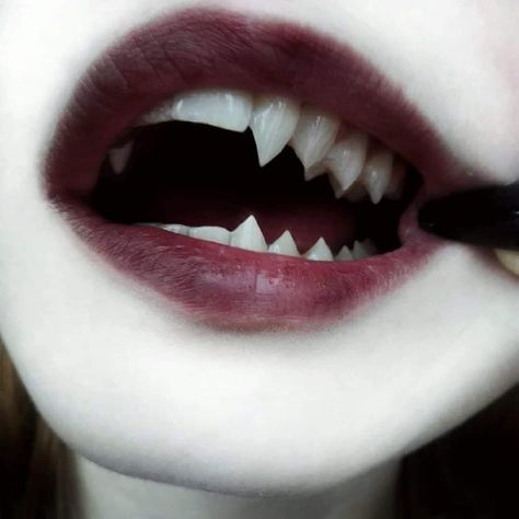 Vampire Fang Aesthetic, Werewolf Teeth, Charlie Hazbin Hotel, Teeth Aesthetic, Witcher Wallpaper, Vampire Lips, Dark Red Lips, Wolf Teeth, Vampire Fangs