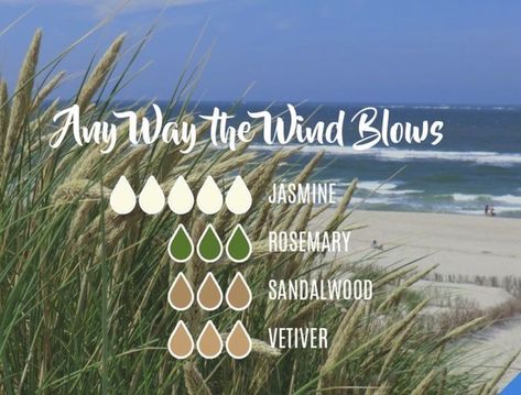 Anyway The Wind Blows, Any Way The Wind Blows, Essential Oil Perfumes Recipes, Essential Oil Combinations, Essential Oil Diffuser Blends Recipes, Young Living Essential Oils Recipes, Essential Oils Guide, Essential Oils Herbs, Essential Oil Diffuser Recipes