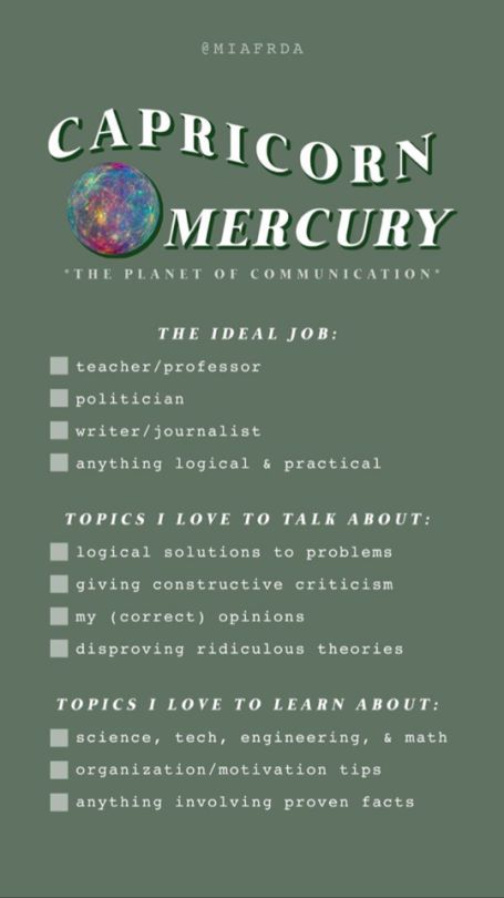 mercury in capricorn - Google Search Mercury In Capricorn, Capricorn Mercury, House Astrology, Astrology 101, Organize Motivation, Mercury Sign, Capricorn Girl, Sagittarius Astrology, Planet Signs