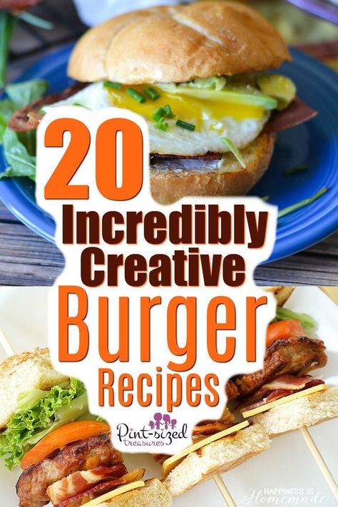 Unconventional Burger Recipes You'll Absolutely Love is an awesome list of some of the best and most creative burger recipes on the internet! Vegan burgers, chicken burgers, bison burgers and more!! Try a new burger recipe today and you'll be better for it! #burger #burgerrecipes #chicken #bbq #food Creative Burger Ideas, Veggie Burger Ideas, Creative Burger Recipes, Kabob Ideas, Burger Ideas, Burgers Chicken, Creative Burger, Unique Burgers, Bison Burgers