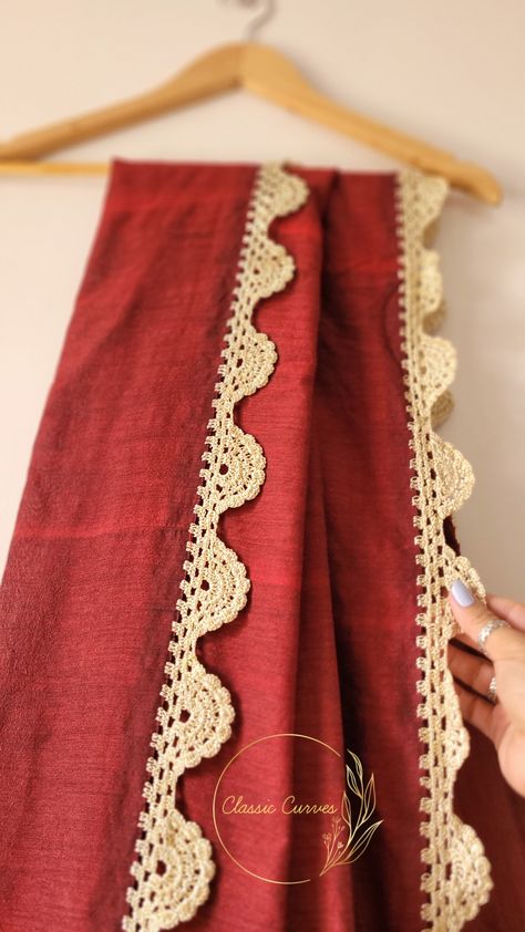 Crochet Saree, Duppattas Designs Ideas, Dupatta Designs, Embroidery Kurti, Saree Kuchu Designs, Clothes Embroidery Diy, New Saree Blouse Designs, Saree Embroidery Design, Fancy Sarees Party Wear