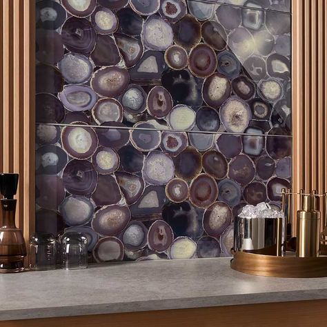 Amethyst Bathroom, Agate Tile, Wisteria Purple, Shower Wall Tile, Bathroom Shower Walls, Purple Kitchen, Glass Tile Backsplash, Large Tile, Glass Tiles