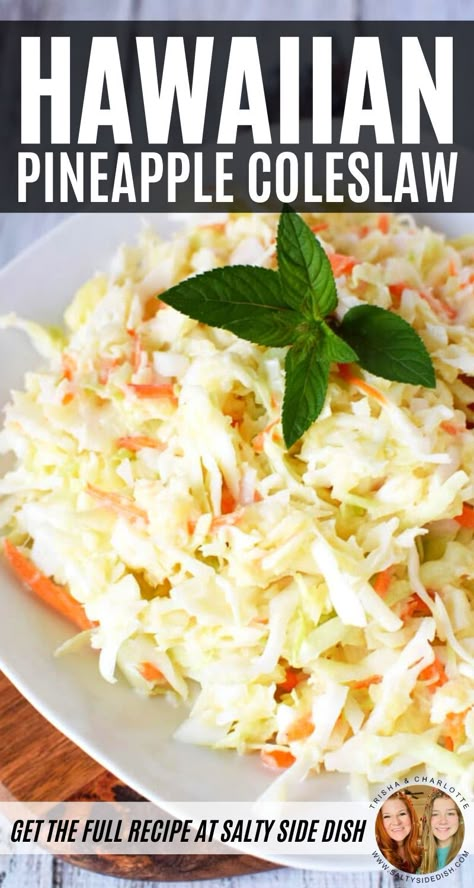 Hawaiian coleslaw is a sweet side dish recipe that will make your mouth say mmmmmmmmm. You will love how the pineapple and brown sugar is balanced out with the onion and vinegar in this perfect adaptation of its distant cousin, plain regular coleslaw. Hawaiian Coleslaw Recipe, Hawaiian Coleslaw, Pineapple Coleslaw Recipe, Salty Side Dish, Pineapple Coleslaw, Coleslaw Recipe Easy, Medicine Tips, Super Salads, Hawaiian Dishes