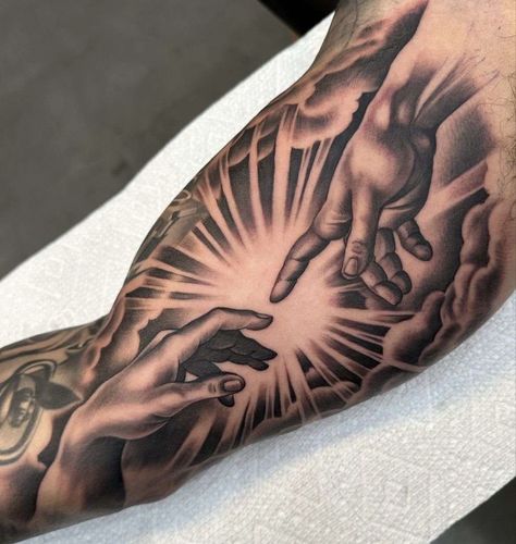 Jesus Tattoo Sleeve, Inside Bicep Tattoo, Arm Tattoos For Guys Forearm, Designs With Meaning, Tattoo Ideas Males, Half Sleeve Tattoos Forearm, Black Men Tattoos, Male Tattoos, Best Tattoo Ideas For Men