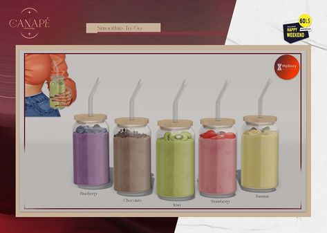 SMOOTHIE-TO-GO | Available now at Rosary Sim. | Rakeria Gorjes | Flickr Strawberry Kiwi, Banana Blueberry, Chocolate Strawberry, Chocolate Banana, Happy Weekend, Rosary, Sims 4