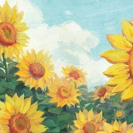 Watercolor Sunflower Field, Sunflower Drawing Painting, Sunflower Icon Aesthetic, Sunflower Art Aesthetic, Yellow Painting Aesthetic, Sunflower Icon, Sunflowers Wallpaper, Sunflower Aesthetic, Sunflower Illustration