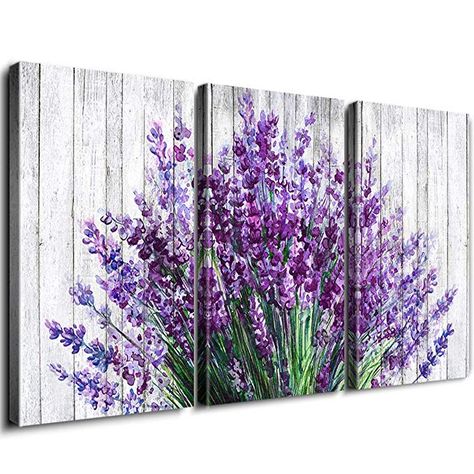 Amazon.com: Rustic Home Decor Canvas Wall Art Retro Style Purple Lavender Flowers Picture on White Vintage Wood Background Rural Modern Artwork for Living Room Bedroom Office Decoration (InnerFrame, 12"X16"X3): Posters & Prints Lavender Wall Art, Floral Posters, Purple Wall Decor, Lilac Painting, Lavender Wall, Purple Bathrooms, Purple Wall Art, Purple Wall, Wall Art Rustic