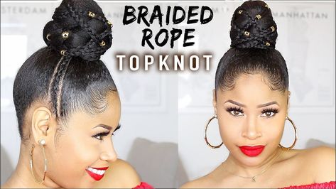 Top Bun Hairstyles For Black Women, Hairstyles With Braiding Hair, Braid Gel, Knot Rope, Stretching Routine, Top Knot Bun, Protective Hair, Knot Bun, Tips Hair