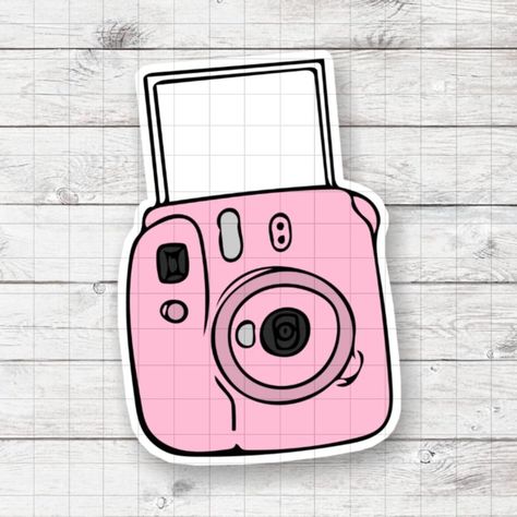 Retro Camera Drawing, Instant Camera Drawing, Poloroid Camera Drawing Simple, Camera Digital Art, Aesthetic Camera Drawing, Polaroid Camera Drawing Art, Camera Design Art, Instax Camera Drawing, How To Draw A Camera