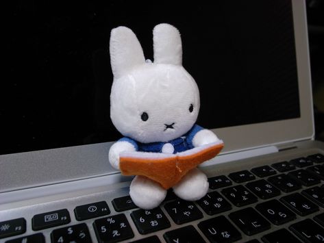 Miffy reading a book on a mac Reading A Book, Doll Maker, Olaf The Snowman, Dm Me, A Book, Snoopy, Mac, Dolls, Reading