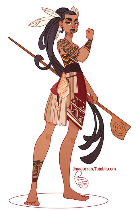 My submission for this month’s Character Design Challenge. The theme was Maori Warrior. ______________________________________________ Art by Jessica Madorran  TUMBLR  |  ... Maori Character Design, Maori Illustration, Maori Clothing, Evvi Art, Maori Warrior, Female Warrior Tattoo, Character Design Cartoon, Māori Culture, Street Clothes