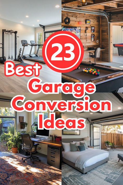 Discover creative and functional Garage Conversion Ideas to transform your unused garage into a home office, gym, guest room, or more. Maximize your home’s potential with these DIY garage makeover ideas! #GarageConversion #HomeRenovation #Garage Building A Room Inside A Garage, Remodeling Garage Into Family Room, Garage Interiors Ideas, Garage Into Salon Ideas, Garage Workspace Ideas, Garage To Office Conversion Ideas, Hang Out Garage Ideas, Uk Garage Conversion, Garage Enclosure Ideas