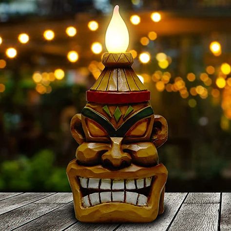 Amazon.com : Yiosax Tiki Touch Outdoor Decor-Solar Tiki Torches Figurine with Flickering Flame |Easter Garden Statues for Patio, Bar, Yard, Backyard Decorations(8.74inch Tall) : Tools & Home Improvement Tiki Bar Party, Tiki Bar Stools, Tiki Theme, Statue Head, Flames Design, Tiki Head, Tiki Statues, Tiki Bars, Statue Decor