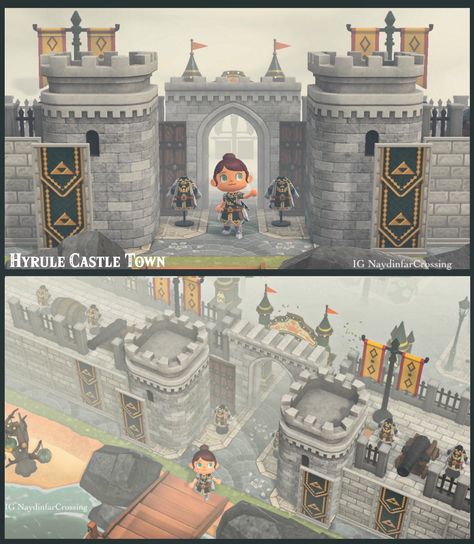 Acnh Zelda Island, Acnh Zelda, Town Entrance, Animal Crossing Designs, Hyrule Castle, Ac New Leaf, Animal Crossing Guide, Animal Crossing Wild World, Animal Crossing Qr Codes Clothes