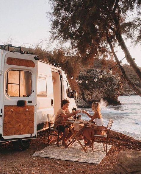 Camping Couple, Travel Couples, Bus Life, Van Living, Travel Van, Sleeping Under The Stars, Camper Life, Rv Life, Camping Life