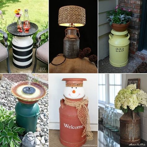 Milk Can Repurposed, Milk Churn Ideas, Decorating With Milk Cans, Old Metal Milk Can Ideas, Milk Can Decor Indoor, Antique Milk Can Ideas, Old Milk Can Ideas, Milk Can Ideas, Milk Can Planter