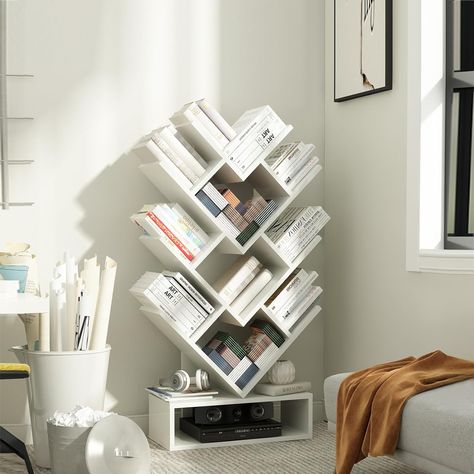 White Tree Bookshelf 5 Shelf Tree Bookcase Small Wood Standing Book Shelf Free Standing Book Tree Rack for Living Room Home Office Bedroom, by Artswish Standing Book Shelf, Shelf Tree, Tree Bookcase, Tree Bookshelf, Book Tree, Teen Boy Bedroom, Living Room Home Office, Home Office Bedroom, Room Home Office