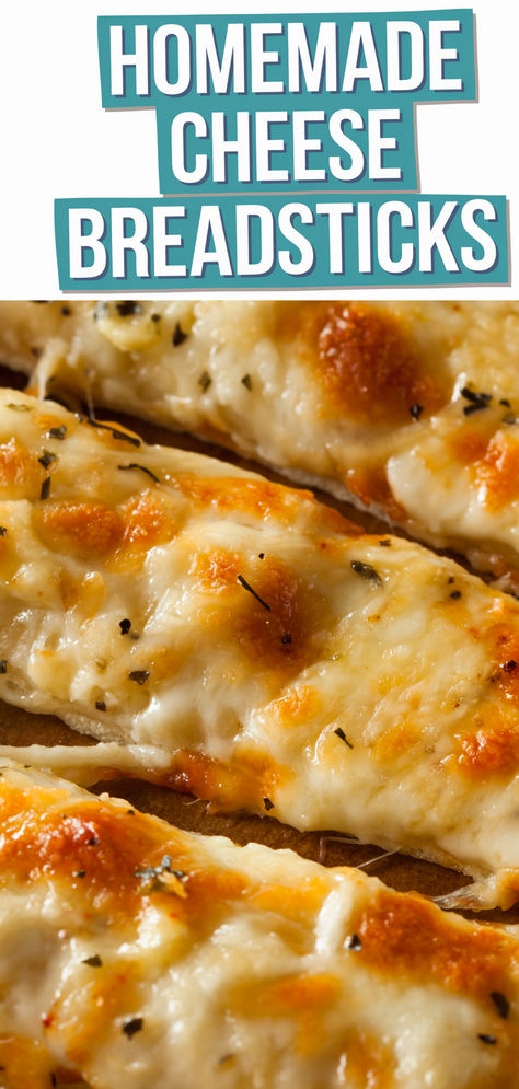 Homemade Cheese Breadsticks are the ideal accompaniment for your Italian dinner! Made from easy homemade pizza dough, these delicious sticks are brushed with butter, sprinkled with garlic and herbs, and generously topped with cheese! #homemadebreadsticks #cheesebreadsticks Cheese Sticks With Pizza Dough, Breadsticks With Pizza Dough, Homemade Cheese Breadsticks, Pizza Dough Breadsticks, Cheesy Bread Sticks, Easy Breadsticks, Homemade Cheese Sticks, Simple Pizza Dough, Cheese Breadsticks