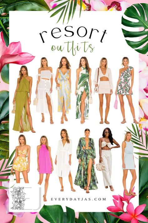 Hotel Outfit Ideas Summer, Pool Dress Summer Outfits, Summer Themed Outfits, Elegant Beach Outfit Classy, Tropical Fashion Outfits, Island Wear Women, Beach Wear Dresses Outfit Ideas, Beach Night Party Outfit, Summer Theme Outfit