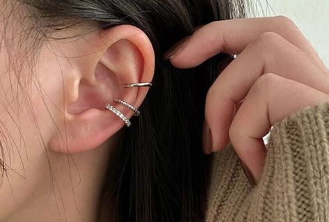 Fake Ear Cuffs, Non Pierced Ear Cuff, No Piercing Ear Cuffs, Faux Piercings, Ear Crawler Earrings, Fake Piercings, Conch Piercing, 3 pcs by Iasjewlershop on Etsy Crystal Ear Cuff, Conch Hoop, Ear Crawler Earrings, Conch Earring, Cartilage Earrings Hoop, Wrap Earrings, Ear Ring, Fake Piercing, Silver Ear Cuff