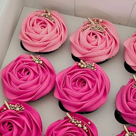 Hot Pink Flower Cupcakes, 18th Birthday Cupcakes Ideas, Pink Flower Cupcakes, 18th Birthday Cupcakes, Birthday Cupcakes Ideas, Hot Pink Cupcakes, Mothers Day Cupcakes, Hot Pink Flowers, Cake Photography