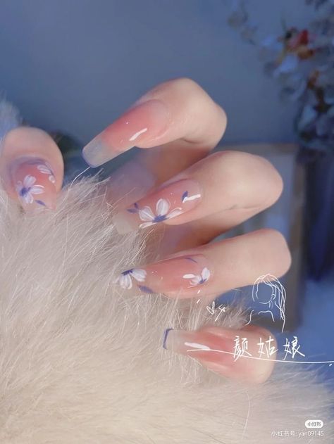 Long Asian Nails, Pastel Nails Korean, Korean Nail Art Spring, Cute Asian Nail Designs, Long Almond Acrylic Nails Designs, Asian Nail Designs, Asian Acrylic Nails, Korea Nails Design, Nails Inspiration Wedding