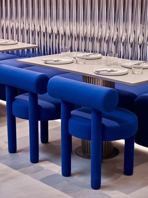 Thick + DOH! by Studio adot on Behance Bauhaus Restaurant, Cocktail Bar Design, Corporate Interior Design, Corporate Interiors, Small Studio, Organic Design, Blue Decor, Cafe Interior, Op Art