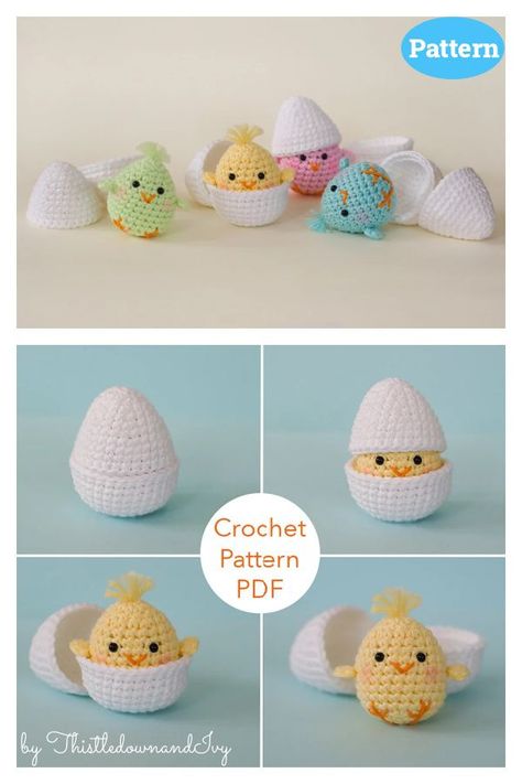 Chick in Egg Amigurumi Crochet Pattern Fried Egg Crochet Pattern, Crochet Chicks Free Pattern, Egg Amigurumi, Egg Crochet, Hatching Chicks, Crochet Tutorial Pattern, Easter Crochet Patterns, Easter Chick, Easter Crochet