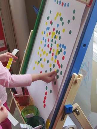 Dots easel: Love this...creativity and fine motor!  Repinned by playwithjoy.com. For more fine motor pins visit pinterest.com/playwithjoy Kids Garden Play, Open Ended Art, Kids Garden, Preschool Fine Motor, Art Easel, Colors Art, Easel Activities, Video Games For Kids, Play Equipment