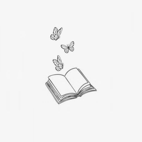 Book Silhouette Tattoo, Open Book Tattoo Designs, Open Book With Flowers Tattoo, Minimalistic Book Tattoo, Butterfly And Book Tattoo, Butterfly Book Tattoo, Readers Tattoo, Reader Tattoos, Simple Book Tattoo