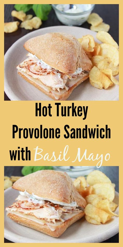 Our Hot Turkey Provolone Sandwich with Basil Mayo Recipe tastes like your favorite deli sandwich that is so simple to make at home! Oh and we can not forget the Basil Mayo! I like to use olive oil mayonnaise then add the finely sliced fresh basil leaves, some salt and pepper, and a splash of fresh lemon juice! You’ve simply gotta make one to enjoy with me. || cookingwithruthie.com #turkeysandwich #basilmayo #simpleanddelicious Basil Mayo Recipe, Provolone Sandwich, Basil Mayo, Deli Style Sandwiches, Olive Oil Mayonnaise, Hot Turkey Sandwiches, Hot Sandwich Recipes, Turkey Sandwiches Recipes, Sandwhich Recipes