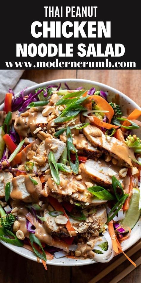 Salad With Rice Noodles, Thai Chicken Peanut, Peanut Chicken Salad, Chicken Noodle Salad, Noodles Vegetables, Thai Noodle Salad, Homemade Peanut Sauce, Rice Noodle Salad, Thai Chicken Salad