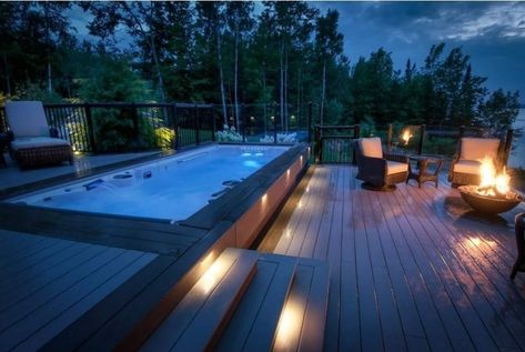 Swim Spa With Deck, Swim Spa Deck Ideas, Swim Spa Backyard Ideas, Swim Spa Deck, Swim Spa Landscaping, Outdoor Swim Spa, Desert Pool, Spa Deck, Deck Modern