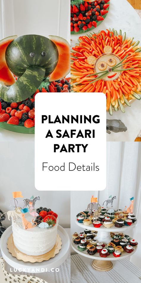 Animal Themed Snacks Jungle Safari, Elephant Veggie Tray, Safari Birthday Party Food Dessert Tables, Safari Animal Food Ideas, Safari Birthday Snack Ideas, Jungle Food Party, Lion Head Veggie Tray, Jungle Themed Appetizers, Lion Food Ideas