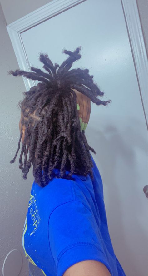 half up, half down on locs || @naturallymera Locs Half Up Half Down, Half Up Half Down Locs, Half Up Half Down Loc Styles, Short Locs, Oc Board, Short Locs Hairstyles, Hair Twist, Dreadlock Styles, Twist Styles