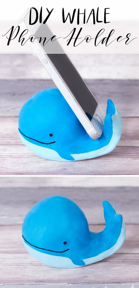 DIY phone holder craft idea, air dry clay whale craft, fun crafty ideas - easy to make, instructions from doodleandstitch Whale Craft, Whale Crafts, Clay Crafts For Kids, Crafts For Teens To Make, Air Dry Clay Projects, Clay Crafts Air Dry, Tanah Liat, Diy Clay Crafts, Diy Phone