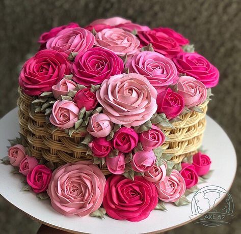 Cake flower basket Red Roses, Birthday Cake, Roses, Cake, Birthday, Flowers, Red, Pink, On Instagram