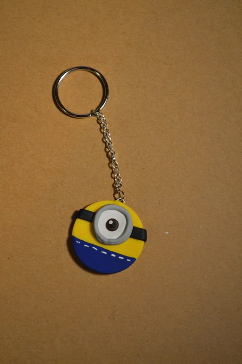 Minion Clay Art, Fevicryl Mouldit Clay Art Keychain, Mouldit Keychain Ideas, Air Dry Clay Ideas Keychain, Gantungan Kunci Clay, Mouldit Clay Art Keychain, Mouldit Clay Keychain, Clay Art Keychain, Fimo Keychain