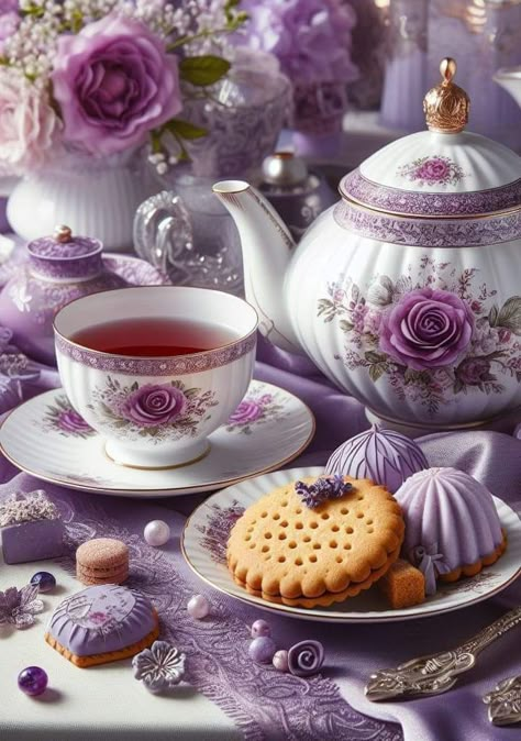 Purple Tea Set, Tea And Crumpets, Tea Crafts, Happy Birthday Greetings Friends, Tea Cocktails, Tea Party Food, Tea Party Decorations, Beautiful Tea, Tea Break